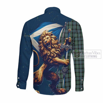 Melville Tartan Family Crest Long Sleeve Button Shirt with Scottish Majestic Lion Men's Shirt - Tartan Vibes Clothing