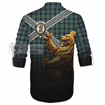 Melville Crest Tartan Ghillie Kilt Shirt with Golden Lion Emblem Celtic Style - Tartan Vibes Clothing