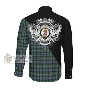 Melville Tartan Long Sleeve Button Shirt with Family Crest and Military Logo Style Men's Shirt - Tartanvibesclothing Shop