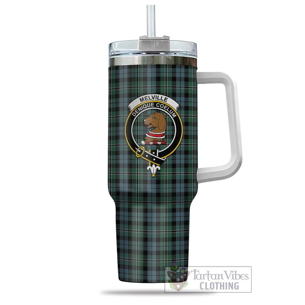Melville Tartan Tumbler with Handle with Family Crest - Tartan Vibes Clothing