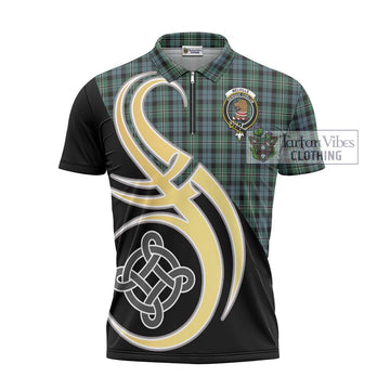 Melville Tartan Zipper Polo Shirt with Family Crest and Celtic Symbol Style - Tartan Vibes Clothing