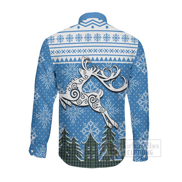 Melville Clan Christmas Long Sleeve Button Shirt Celtic Reindeer Style Men's Shirt - Tartan Vibes Clothing