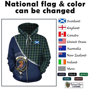 Melville Tartan Hoodie with Personalised National Flag and Family Crest Half Style - Tartan Vibes Clothing