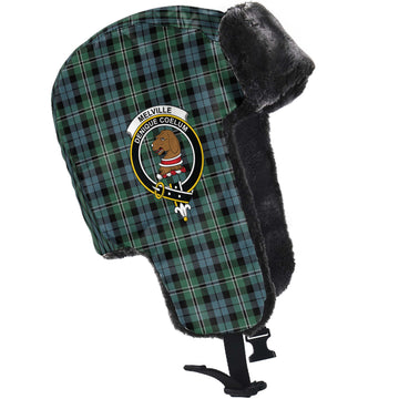 Melville Tartan Winter Trapper Hat with Family Crest - Tartan Vibes Clothing