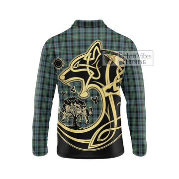 Melville Tartan Long Sleeve Polo Shirt with Family Crest Celtic Wolf Style - Tartan Vibes Clothing