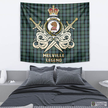 Melville Tartan Tapestry with Clan Crest and the Golden Sword of Courageous Legacy - Tartan Vibes Clothing