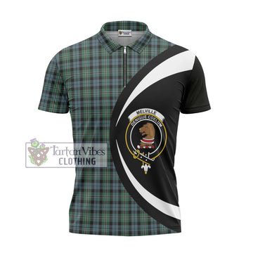 Melville Tartan Zipper Polo Shirt with Family Crest Circle Style - Tartan Vibes Clothing