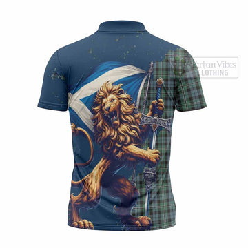 Melville Tartan Family Crest Zipper Polo Shirt with Scottish Majestic Lion - Tartan Vibes Clothing