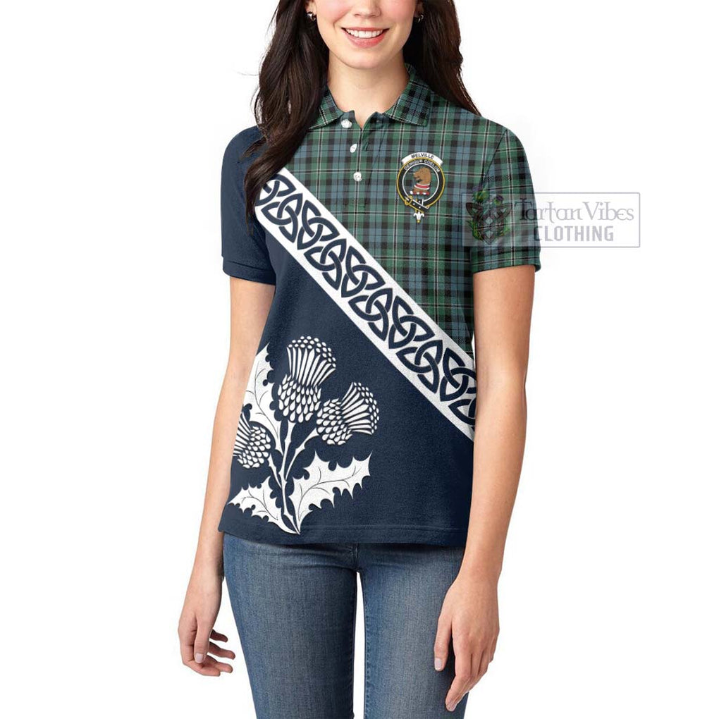 Melville Tartan Women's Polo Shirt Featuring Thistle and Scotland Map - Tartanvibesclothing Store