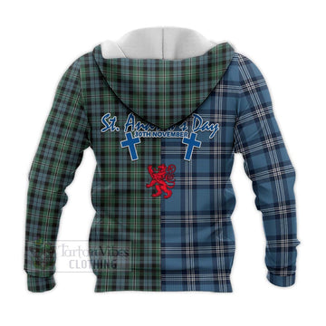 Melville Tartan Knitted Hoodie Happy St. Andrew's Day Half Tartan Style - Tartan Vibes Clothing