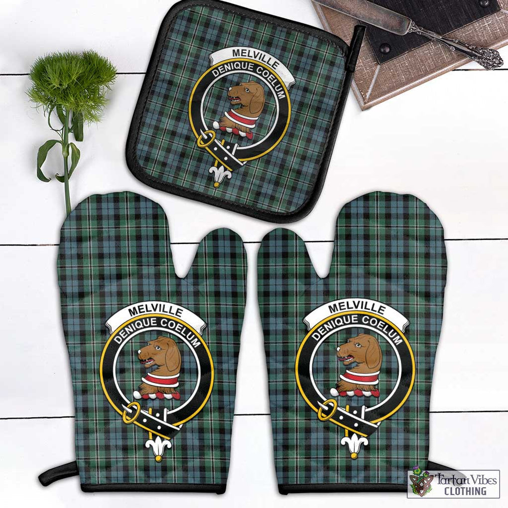 Melville Tartan Combo Oven Mitt & Pot-Holder with Family Crest Black - Tartan Vibes Clothing