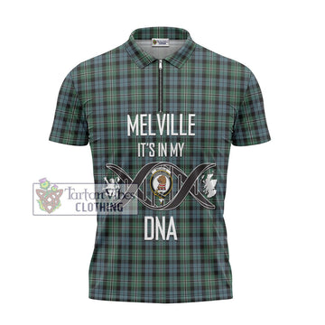 Melville Tartan Zipper Polo Shirt with Family Crest DNA In Me Style - Tartan Vibes Clothing