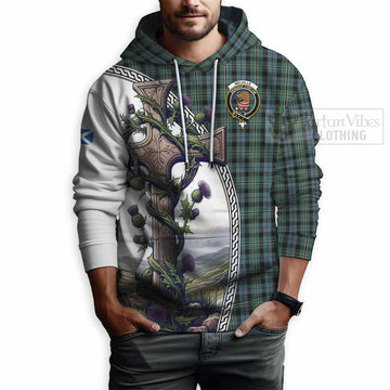 Melville Tartan Hoodie with Family Crest and St. Andrew's Cross Accented by Thistle Vines - Tartan Vibes Clothing