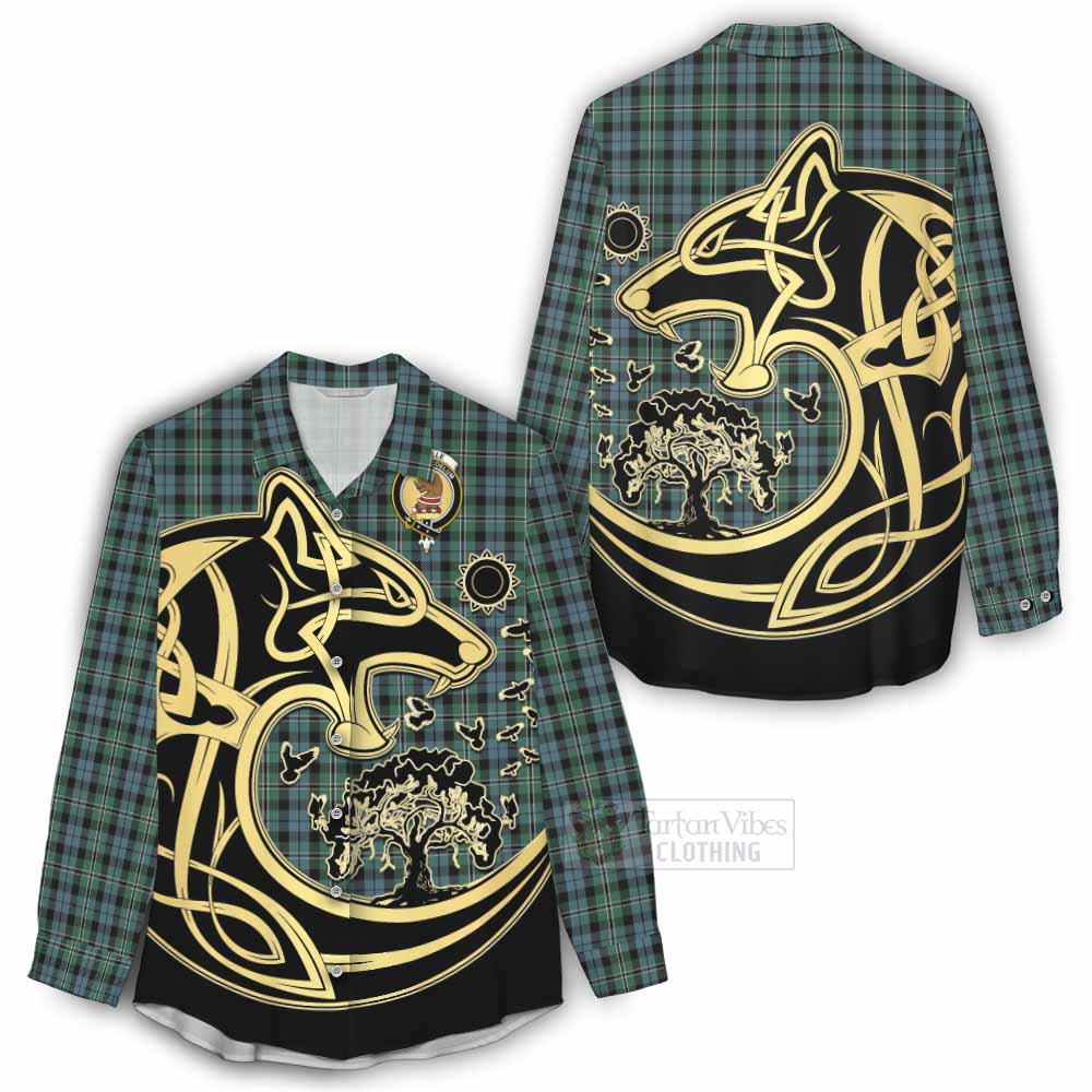 Melville Tartan Women's Casual Shirt with Family Crest Celtic Wolf Style - Tartan Vibes Clothing