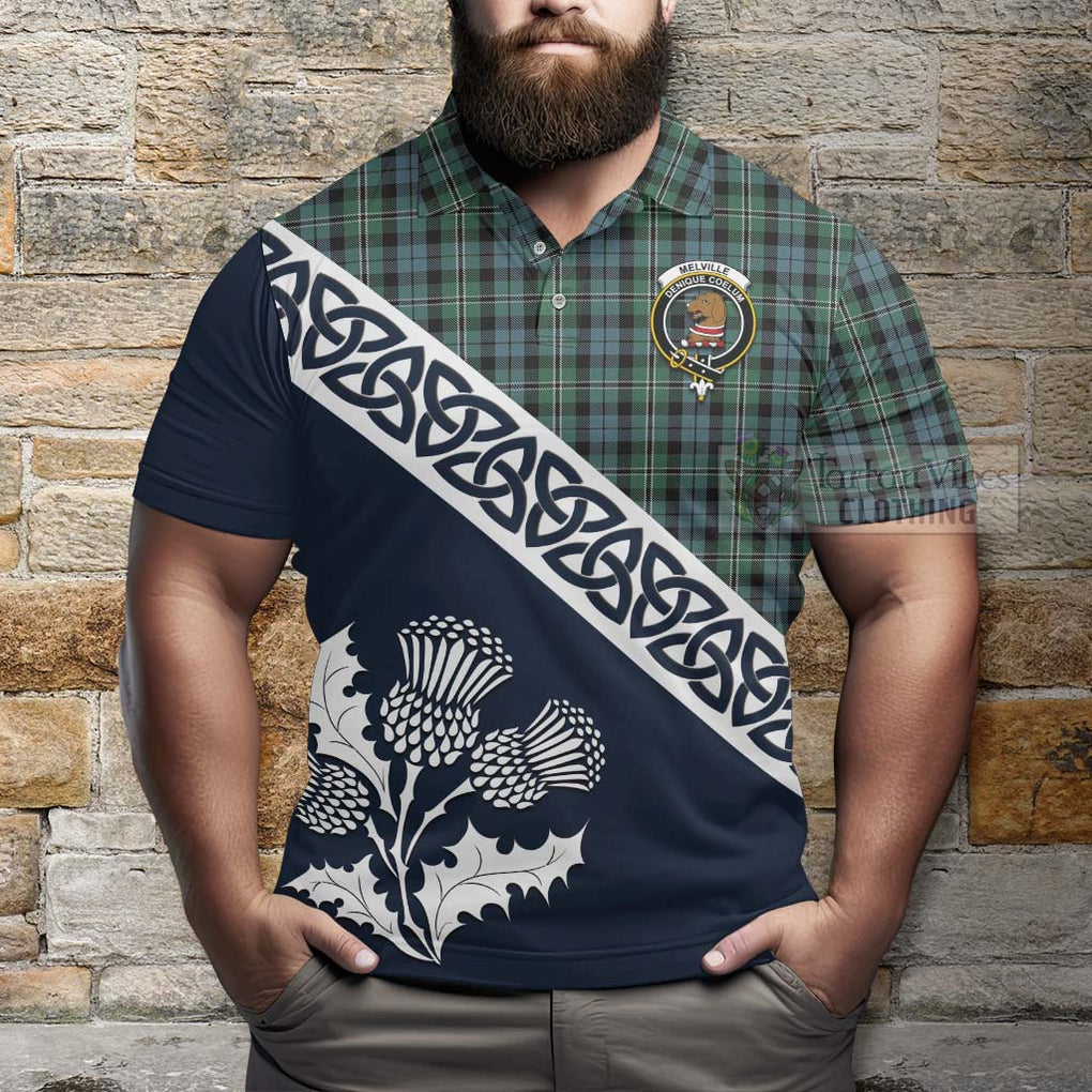 Melville Tartan Polo Shirt Featuring Thistle and Scotland Map - Tartanvibesclothing Store