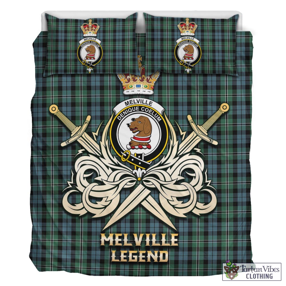 Tartan Vibes Clothing Melville Tartan Bedding Set with Clan Crest and the Golden Sword of Courageous Legacy