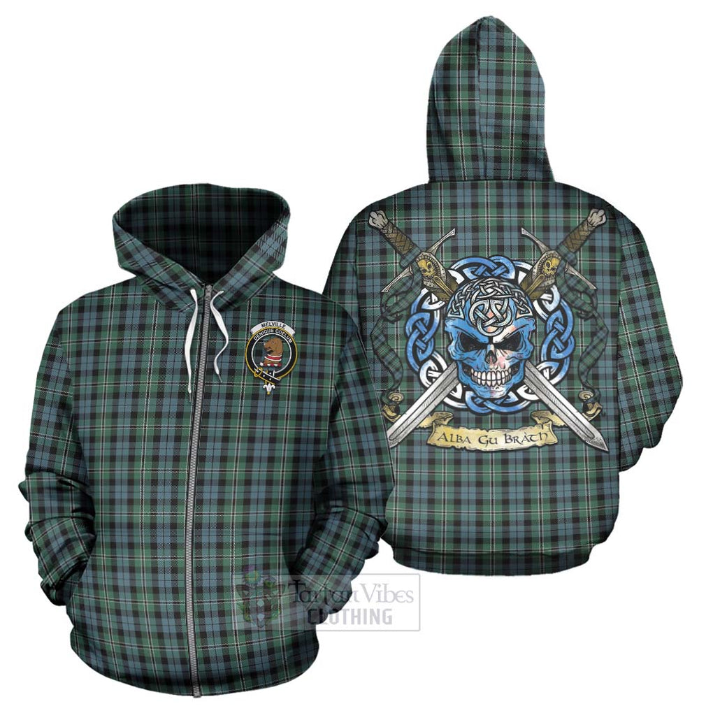 Melville Tartan Hoodie with Family Crest Celtic Skull Style - Tartan Vibes Clothing