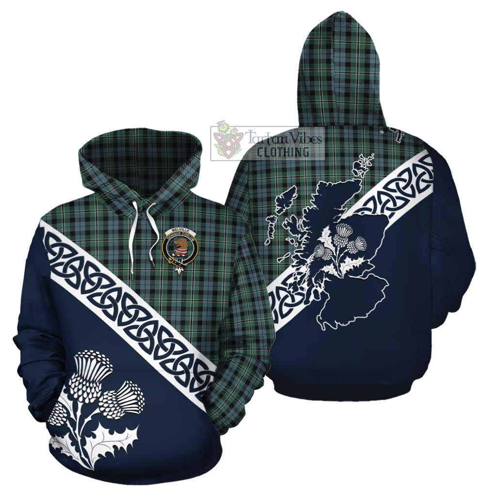 Melville Tartan Cotton Hoodie Featuring Thistle and Scotland Map Zip Hoodie - Tartan Vibes Clothing