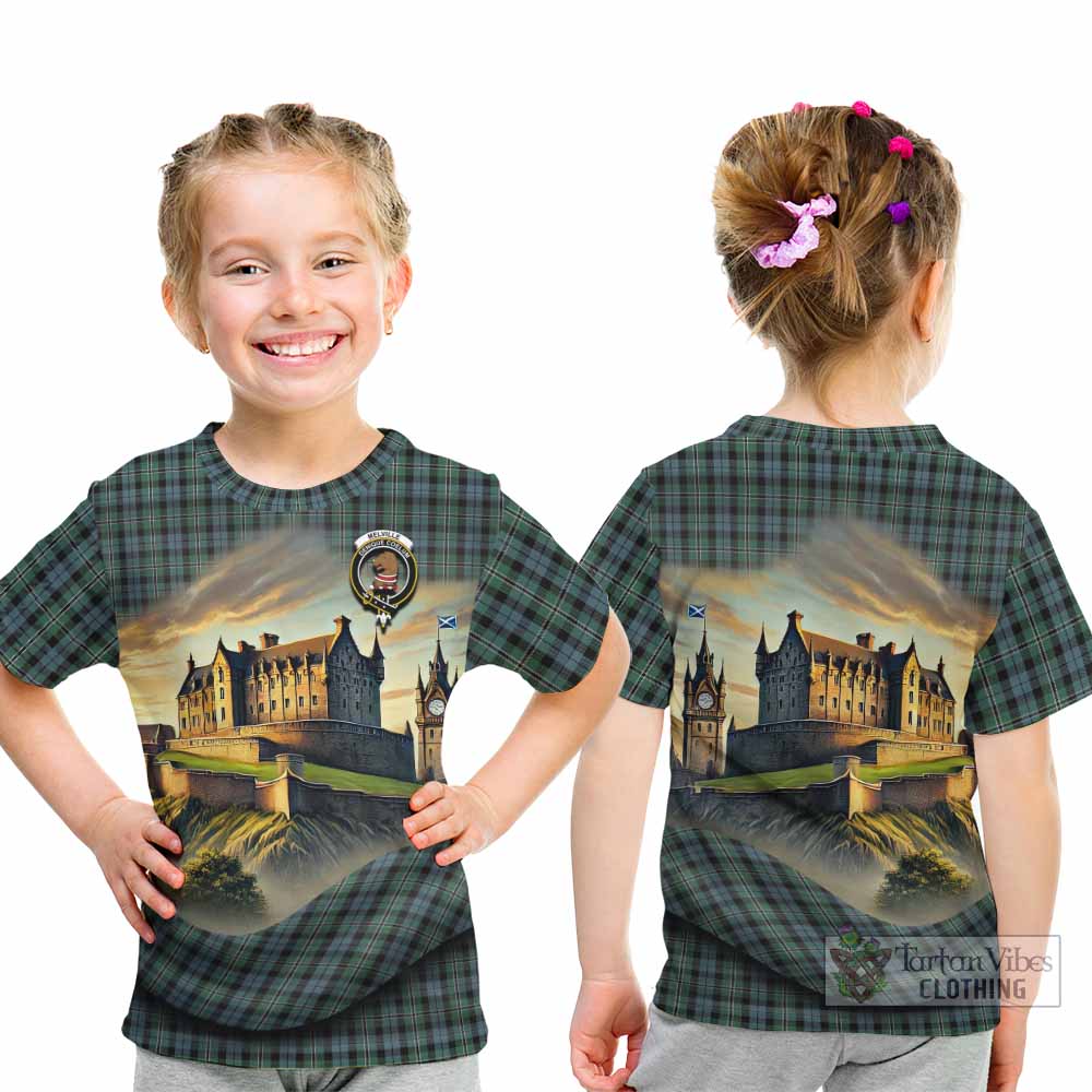 Melville Tartan Family Crest Kid T-Shirt with Scottish Ancient Castle Style - Tartan Vibes Clothing