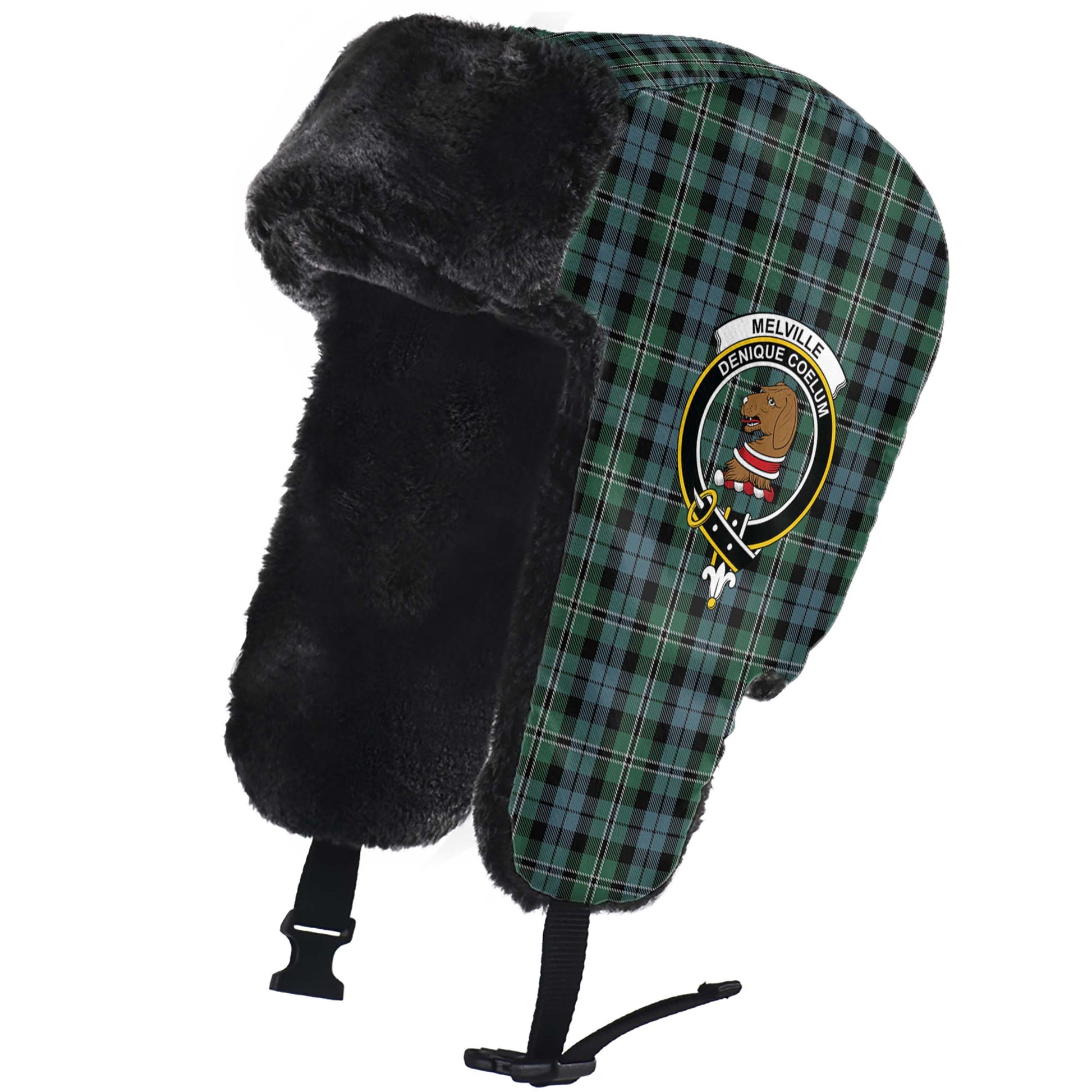 Melville Tartan Winter Trapper Hat with Family Crest - Tartan Vibes Clothing