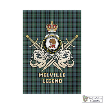 Melville Tartan Garden Flag with Clan Crest and the Golden Sword of Courageous Legacy