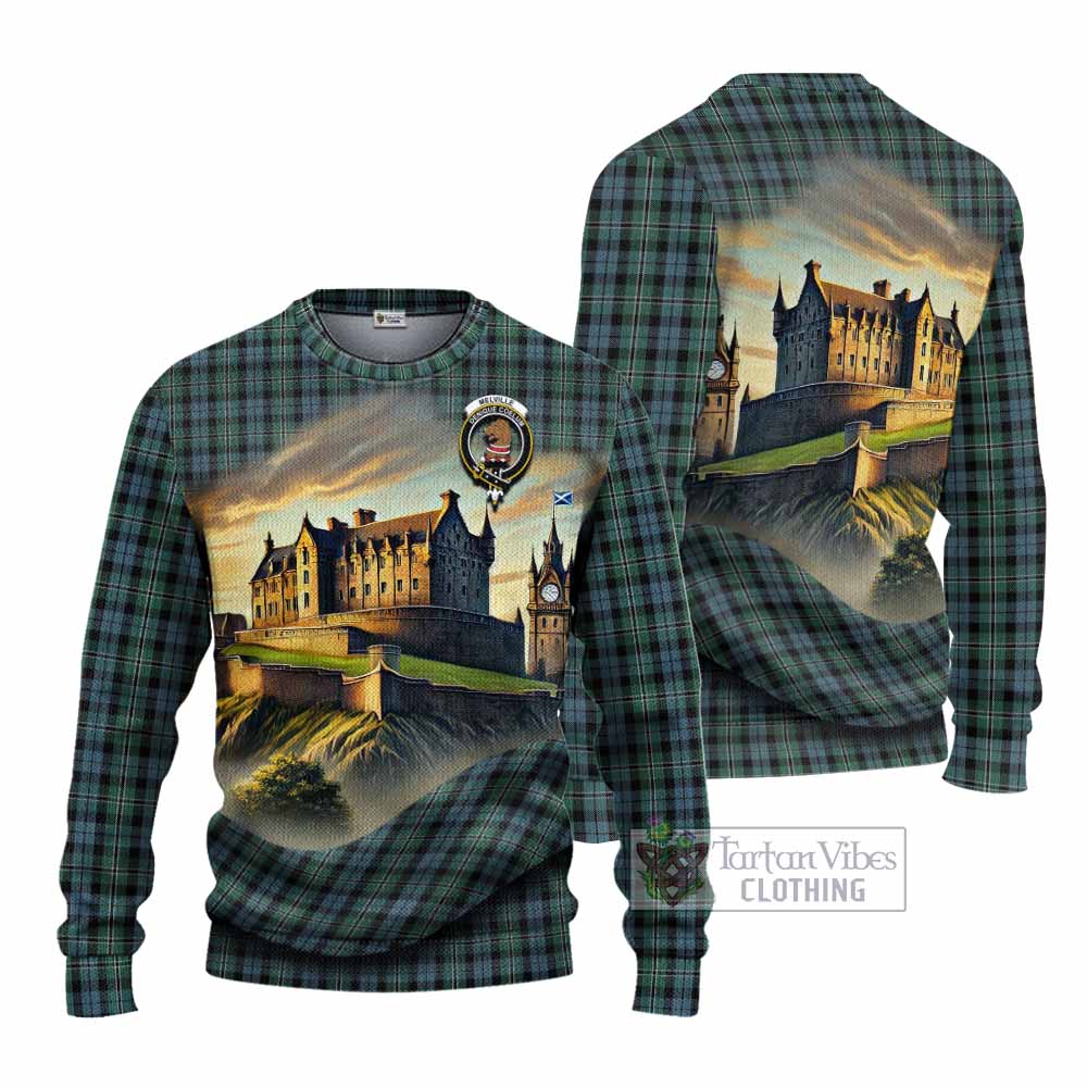 Melville Tartan Family Crest Knitted Sweater with Scottish Ancient Castle Style - Tartan Vibes Clothing
