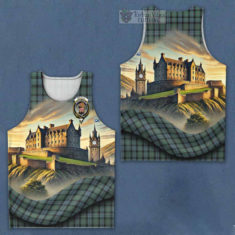 Melville Tartan Family Crest Men's Tank Top with Scottish Ancient Castle Style - Tartan Vibes Clothing
