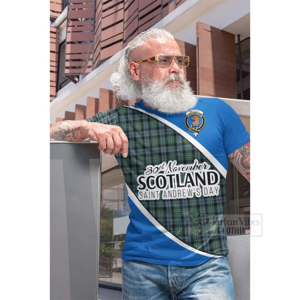 Tartan Vibes Clothing Melville Family Crest Tartan Cotton T-shirt Celebrate Saint Andrew's Day in Style