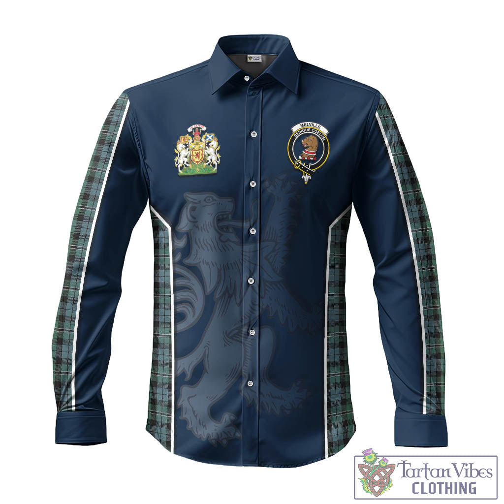 Tartan Vibes Clothing Melville Tartan Long Sleeve Button Up Shirt with Family Crest and Lion Rampant Vibes Sport Style