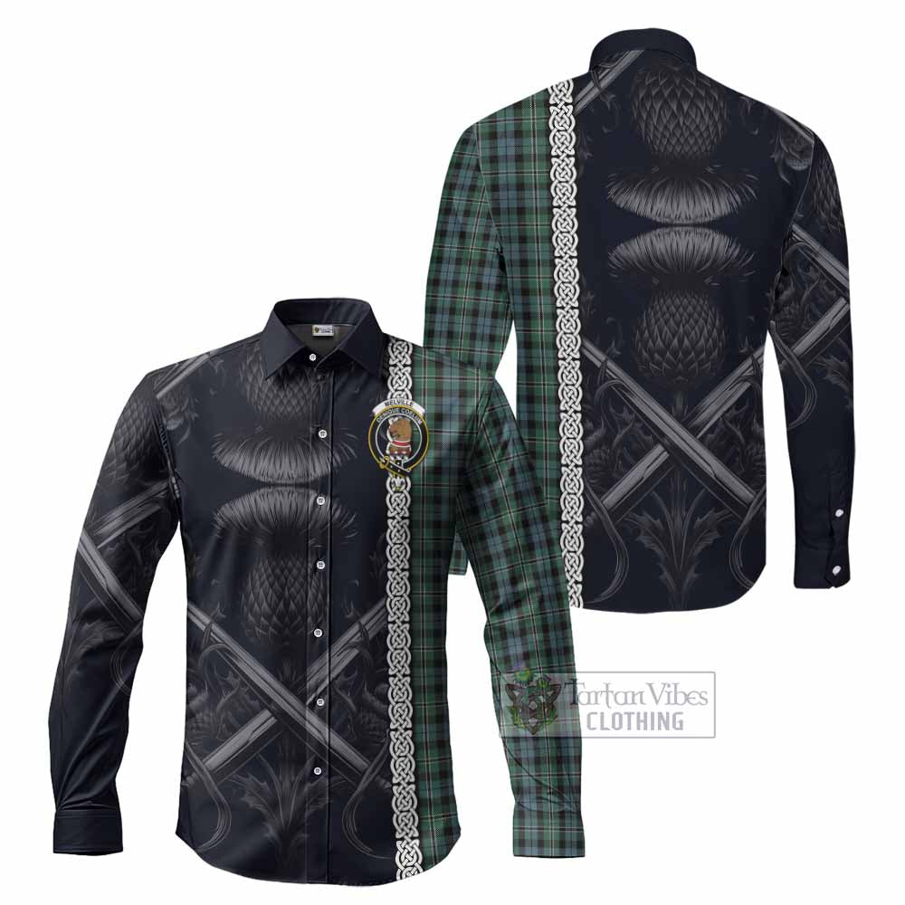Tartan Vibes Clothing Melville Tartan Long Sleeve Button Shirt with Family Crest Cross Sword Thistle Celtic Vibes