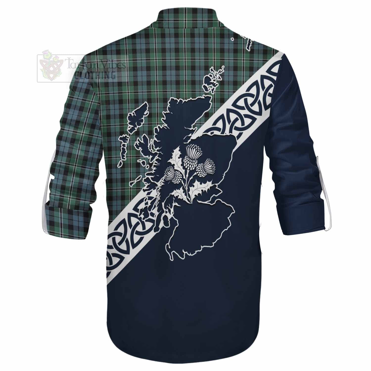 Melville Tartan Ghillie Kilt Shirt Featuring Thistle and Scotland Map - Tartan Vibes Clothing