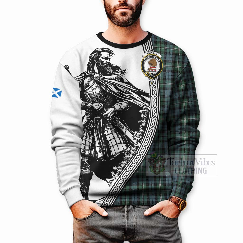 Melville Tartan Clan Crest Sweatshirt with Highlander Warrior Celtic Style - Tartan Vibes Clothing