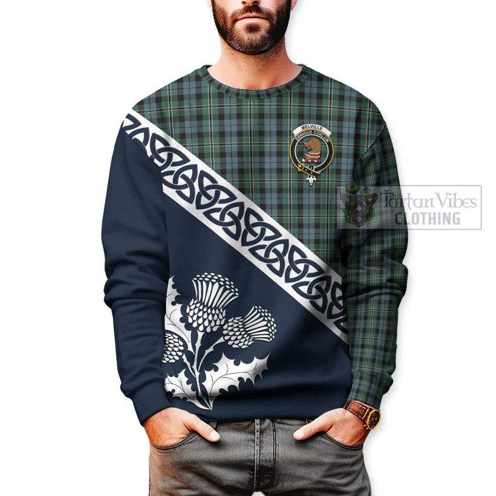 Melville Tartan Sweatshirt Featuring Thistle and Scotland Map - Tartan Vibes Clothing
