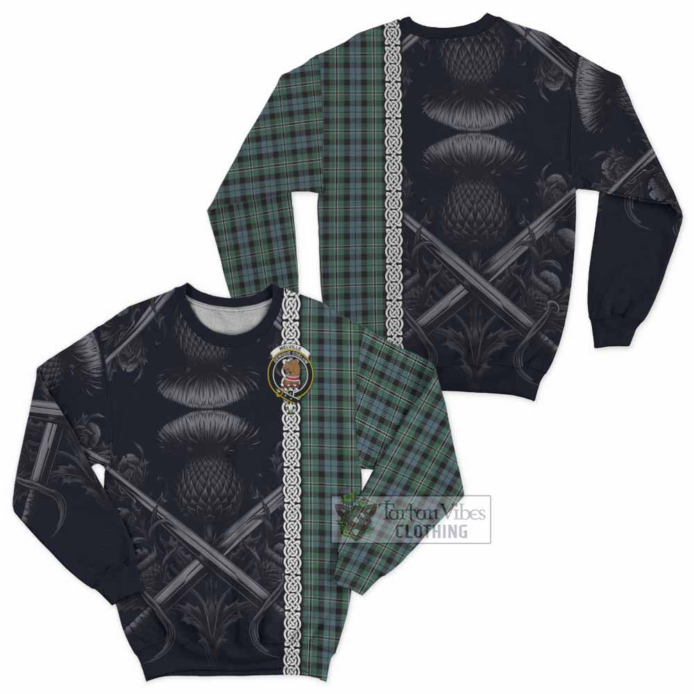 Melville Tartan Sweatshirt with Family Crest Cross Sword Thistle Celtic Vibes - Tartan Vibes Clothing