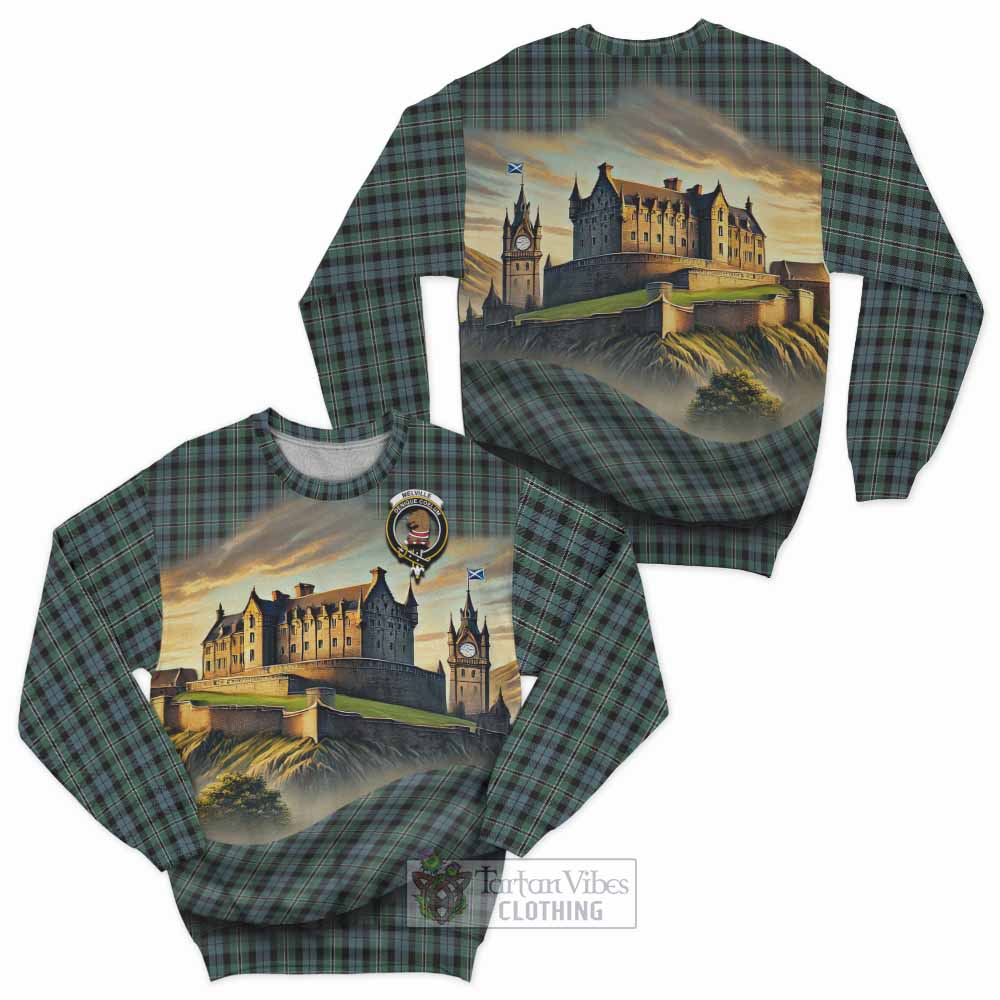 Melville Tartan Family Crest Sweatshirt with Scottish Ancient Castle Style - Tartan Vibes Clothing