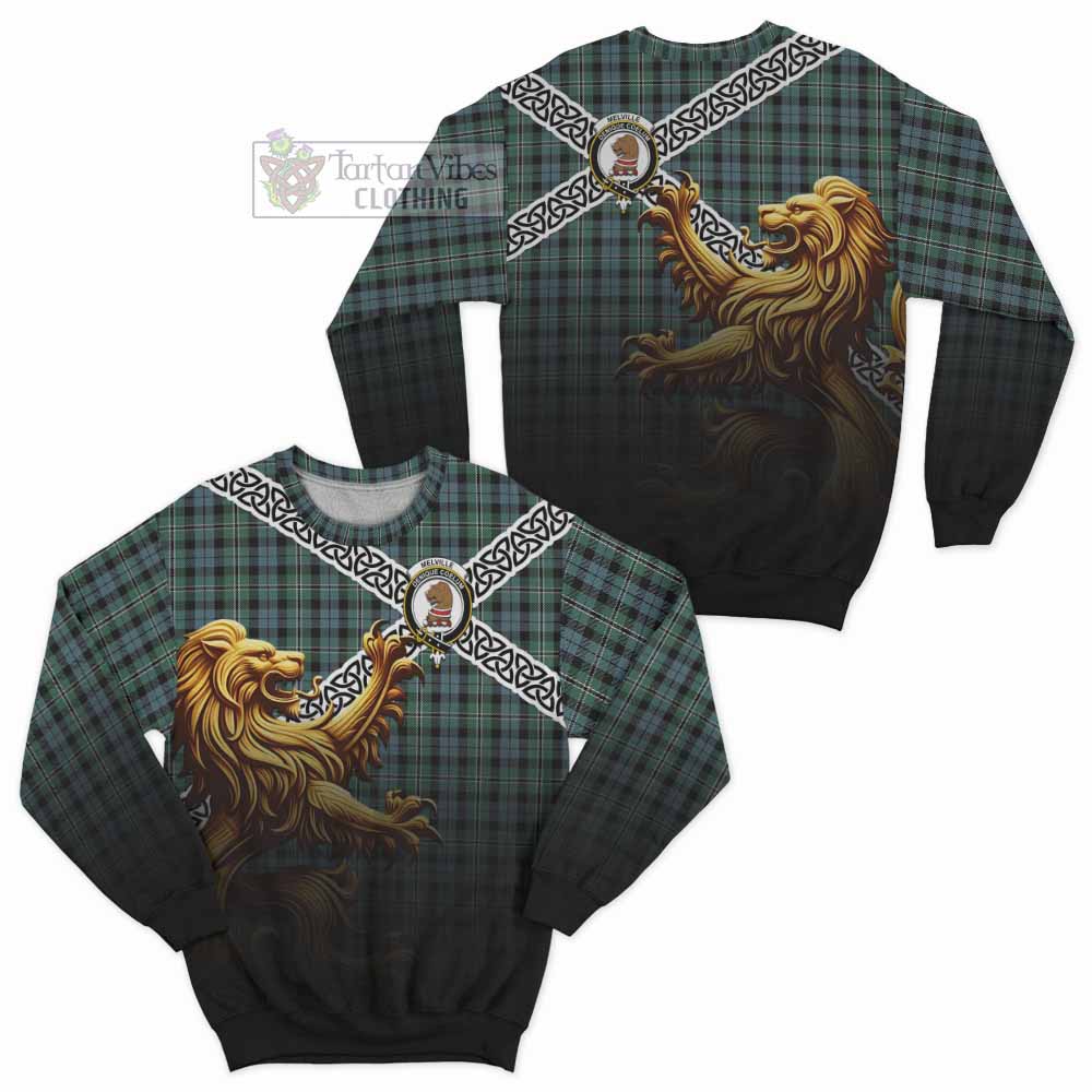 Melville Crest Tartan Sweatshirt with Golden Lion Emblem Celtic Style - Tartan Vibes Clothing