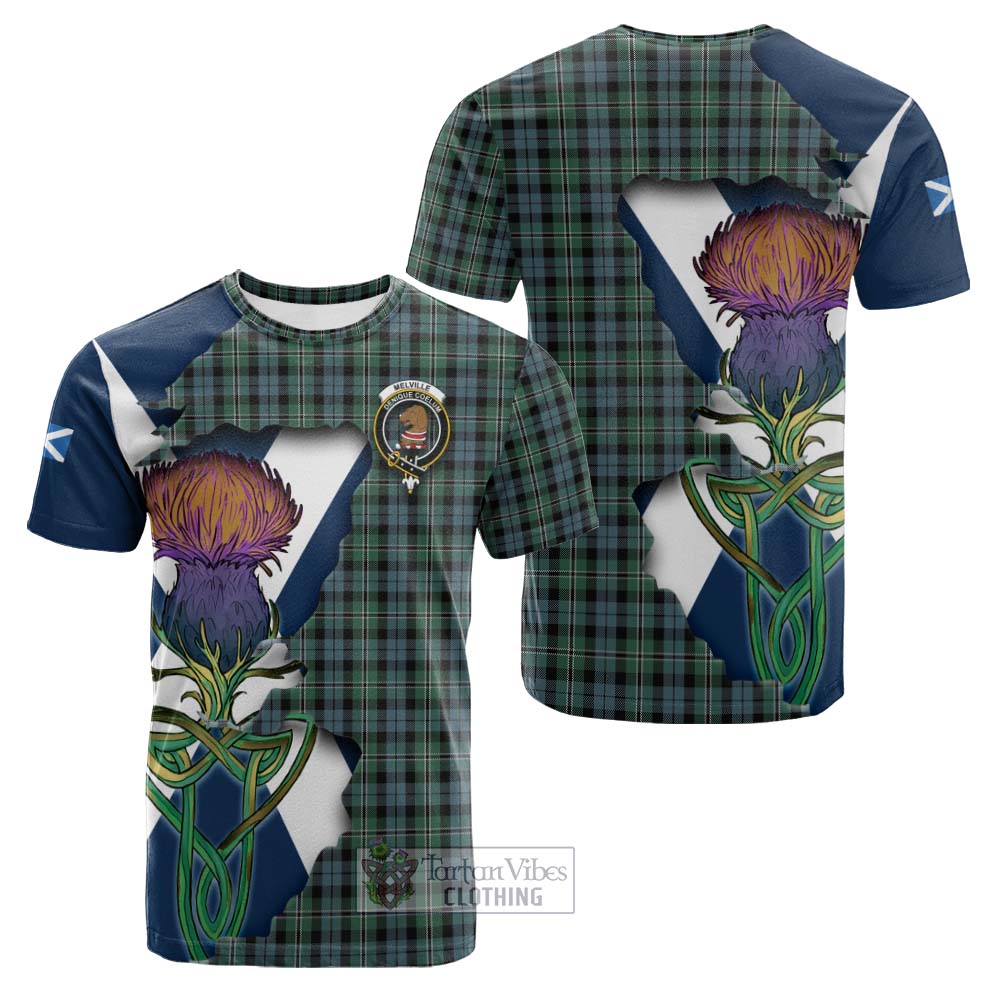Tartan Vibes Clothing Melville Tartan Family Crest Cotton T-shirt Scottish Thistle Celtic Inspired