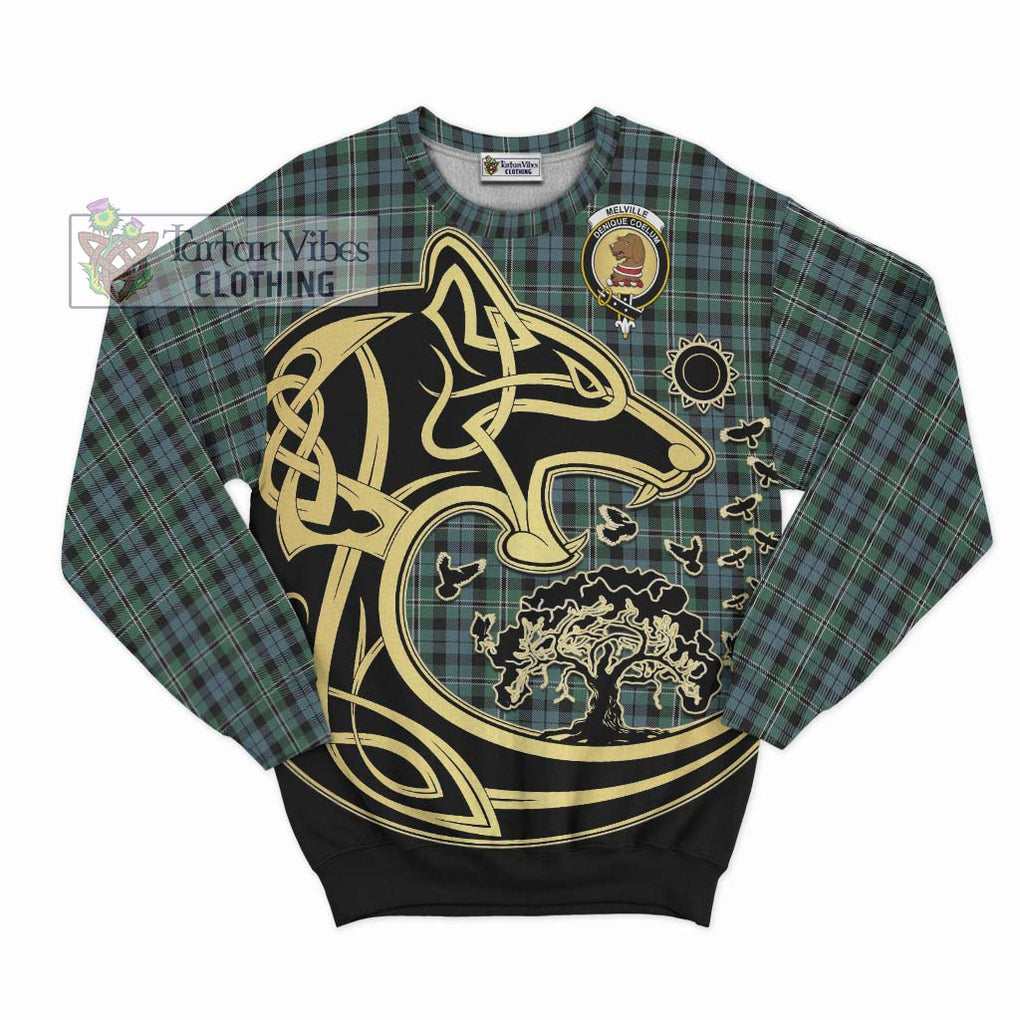 Melville Tartan Sweatshirt with Family Crest Celtic Wolf Style - Tartan Vibes Clothing