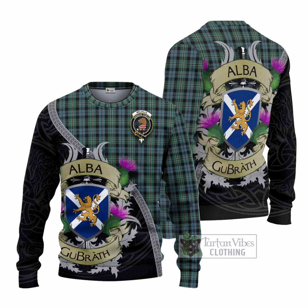 Melville Tartan Family Crest Knitted Sweater Lion Rampant Royal Thistle Shield Celtic Inspired - Tartan Vibes Clothing