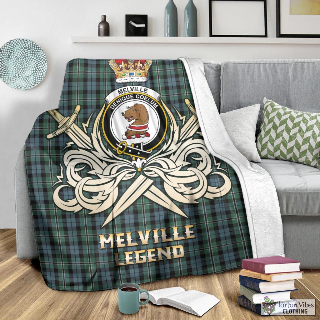 Tartan Vibes Clothing Melville Tartan Blanket with Clan Crest and the Golden Sword of Courageous Legacy
