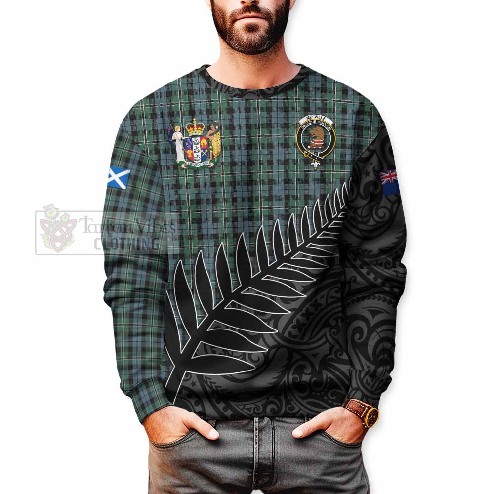 Melville Crest Tartan Sweatshirt with New Zealand Silver Fern Half Style - Tartan Vibes Clothing