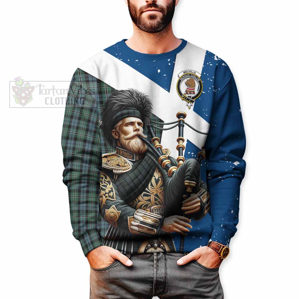Melville Tartan Sweatshirt with Family Crest Scottish Bagpiper Vibes - Tartan Vibes Clothing