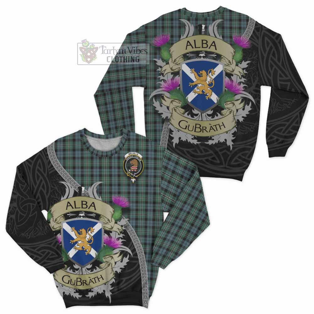 Melville Tartan Family Crest Sweatshirt Lion Rampant Royal Thistle Shield Celtic Inspired - Tartan Vibes Clothing