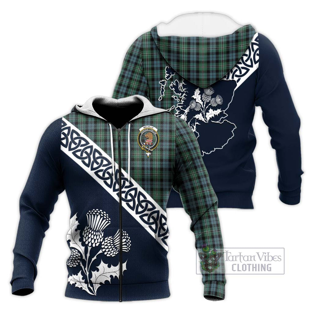 Melville Tartan Knitted Hoodie Featuring Thistle and Scotland Map Unisex Knitted Zip Hoodie - Tartan Vibes Clothing