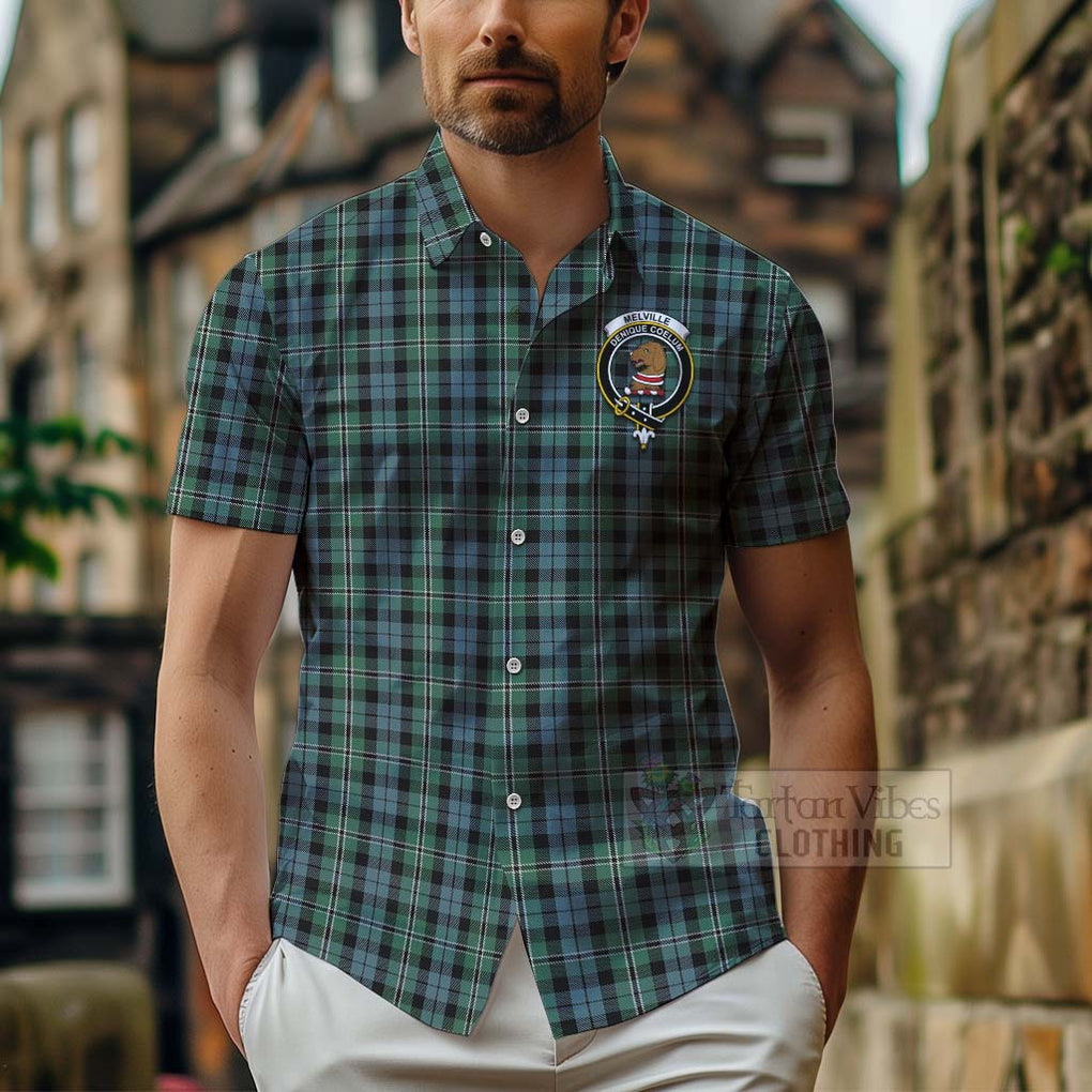 Melville Tartan Hawaiian Shirt with Family Crest Celtic Skull Style - Tartan Vibes Clothing