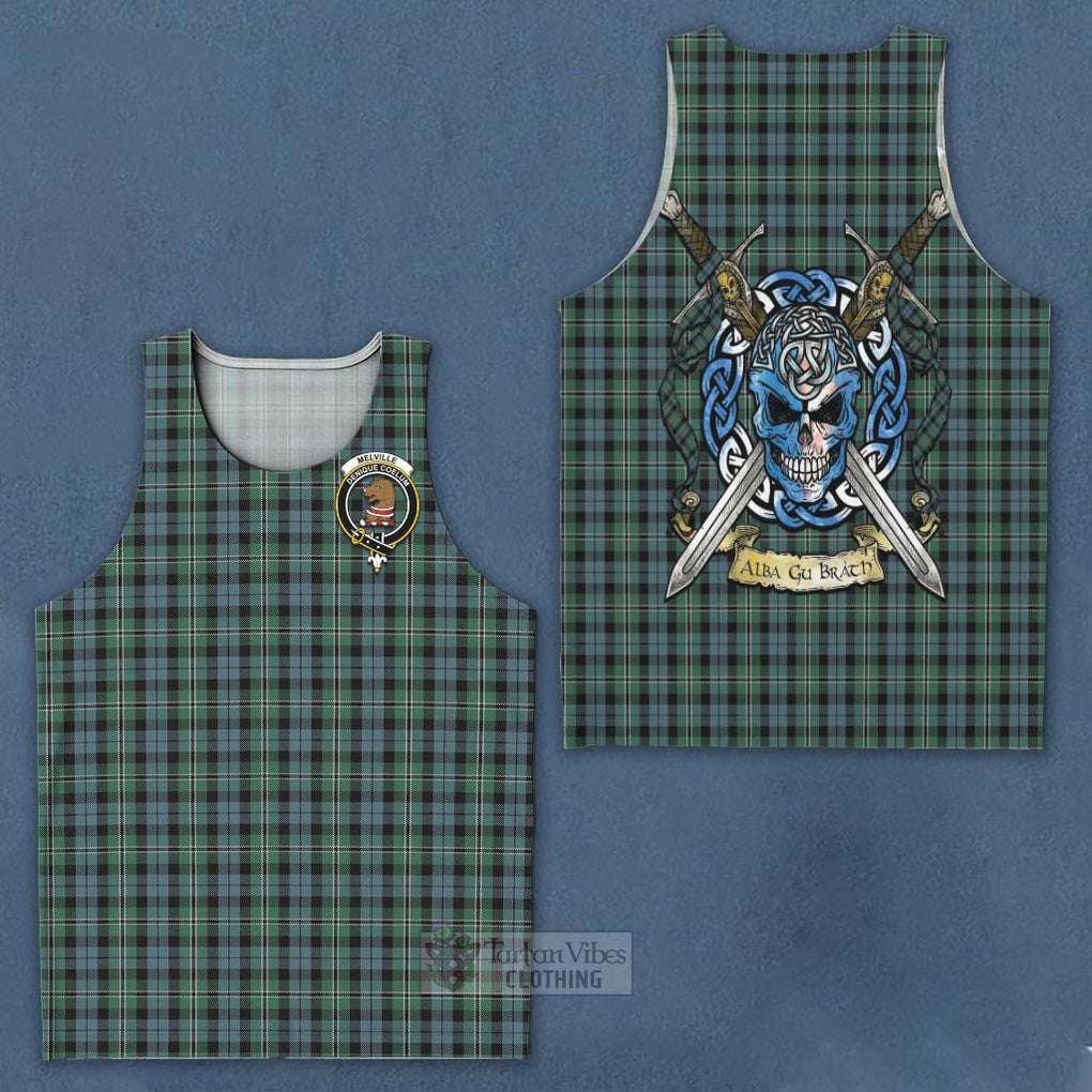 Melville Tartan Men's Tank Top with Family Crest Celtic Skull Style - Tartan Vibes Clothing