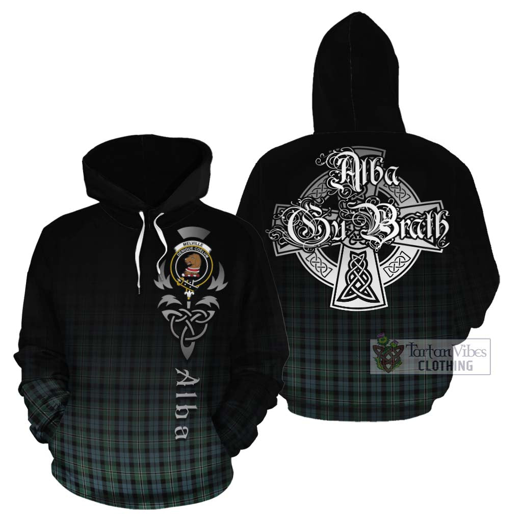 Tartan Vibes Clothing Melville Tartan Cotton Hoodie Featuring Alba Gu Brath Family Crest Celtic Inspired