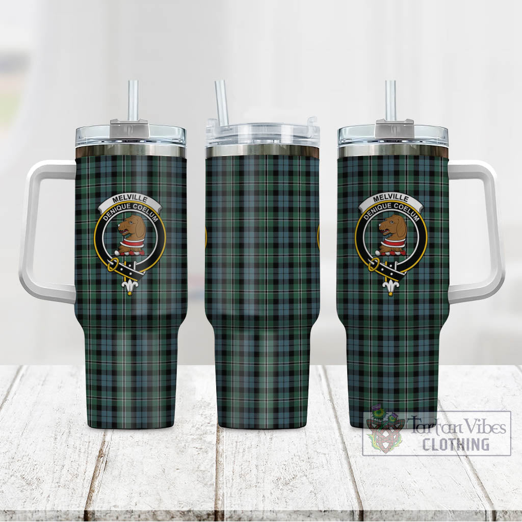 Melville Tartan Tumbler with Handle with Family Crest - Tartan Vibes Clothing