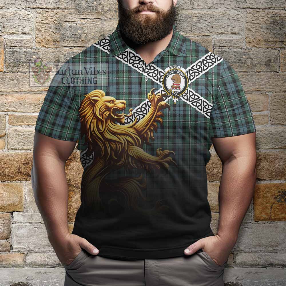 Melville Crest Tartan Polo Shirt with Golden Lion Emblem Celtic Style - Tartan Vibes Clothing