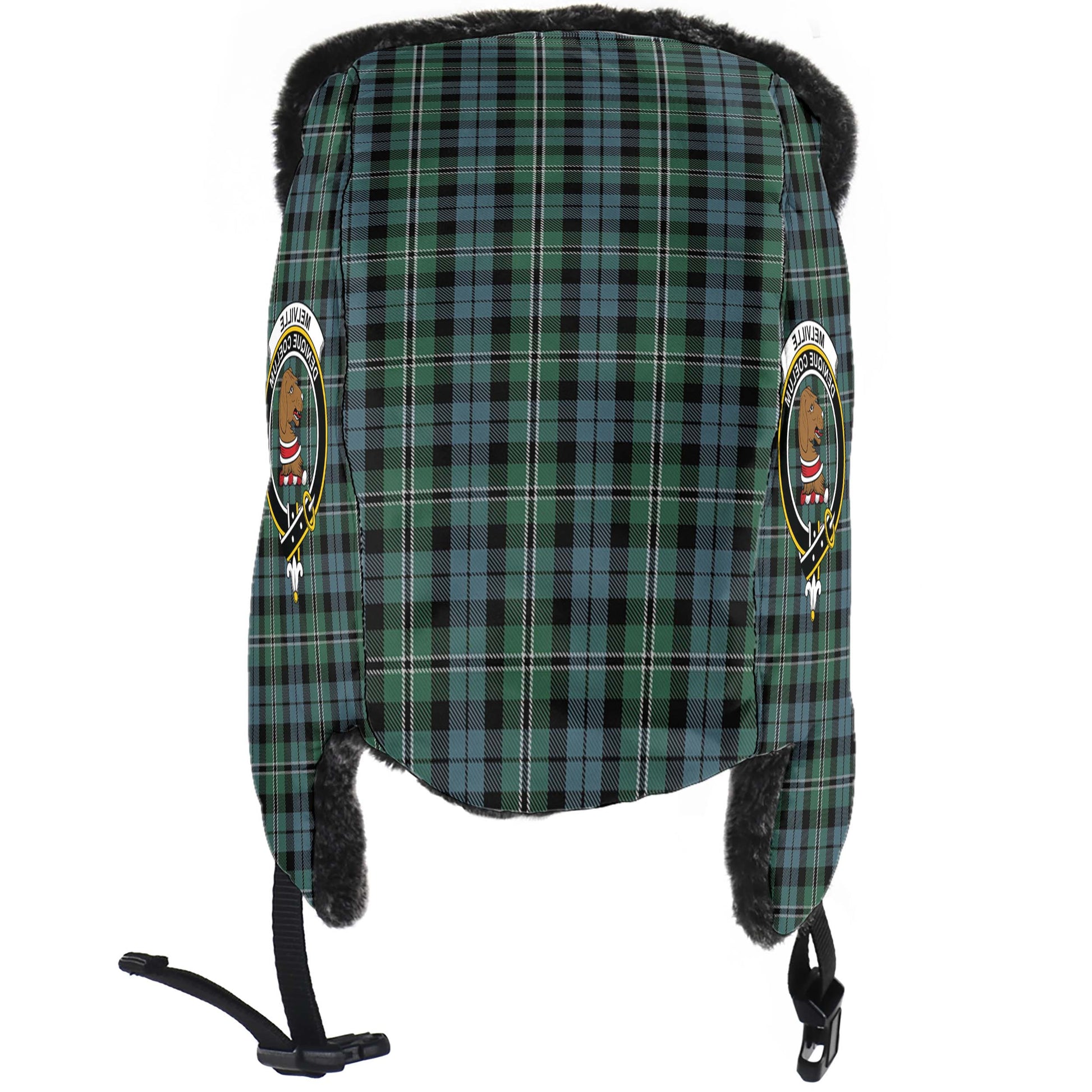Melville Tartan Winter Trapper Hat with Family Crest - Tartan Vibes Clothing